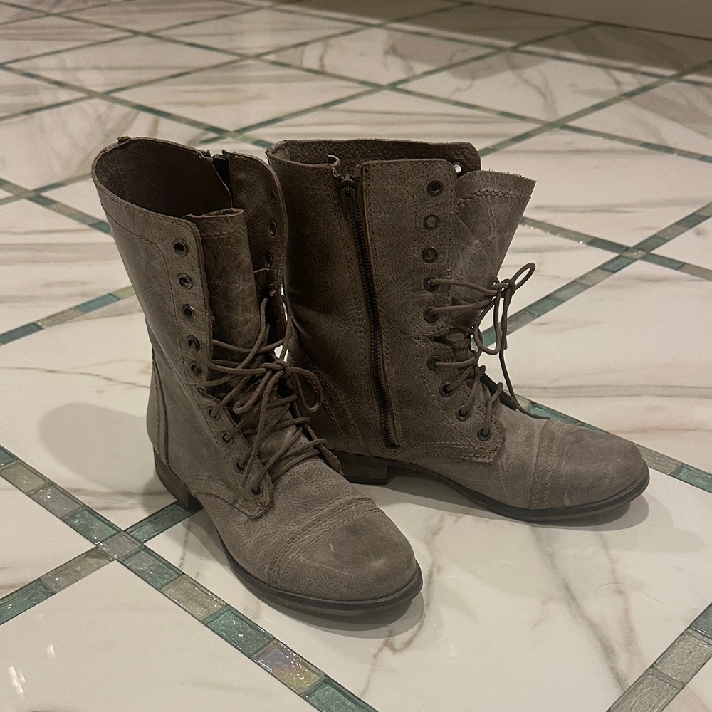 Steve Madden Taupe Lace-Up Combat Boots
